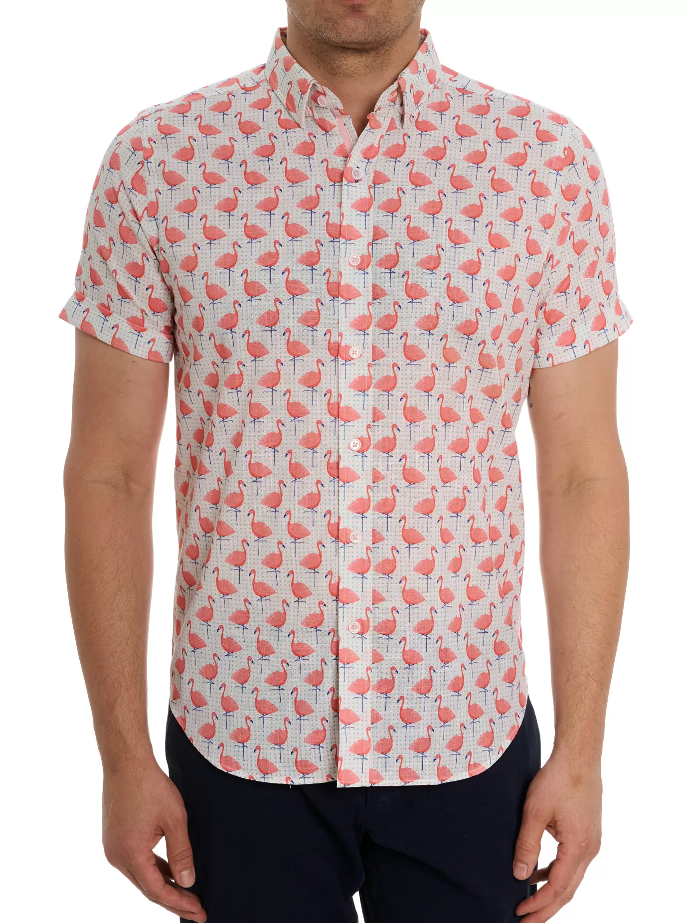 Store POLKA FLAMINGO SHORT SLEEVE BUTTON DOWN SHIRT Short Sleeve Button Down Shirts