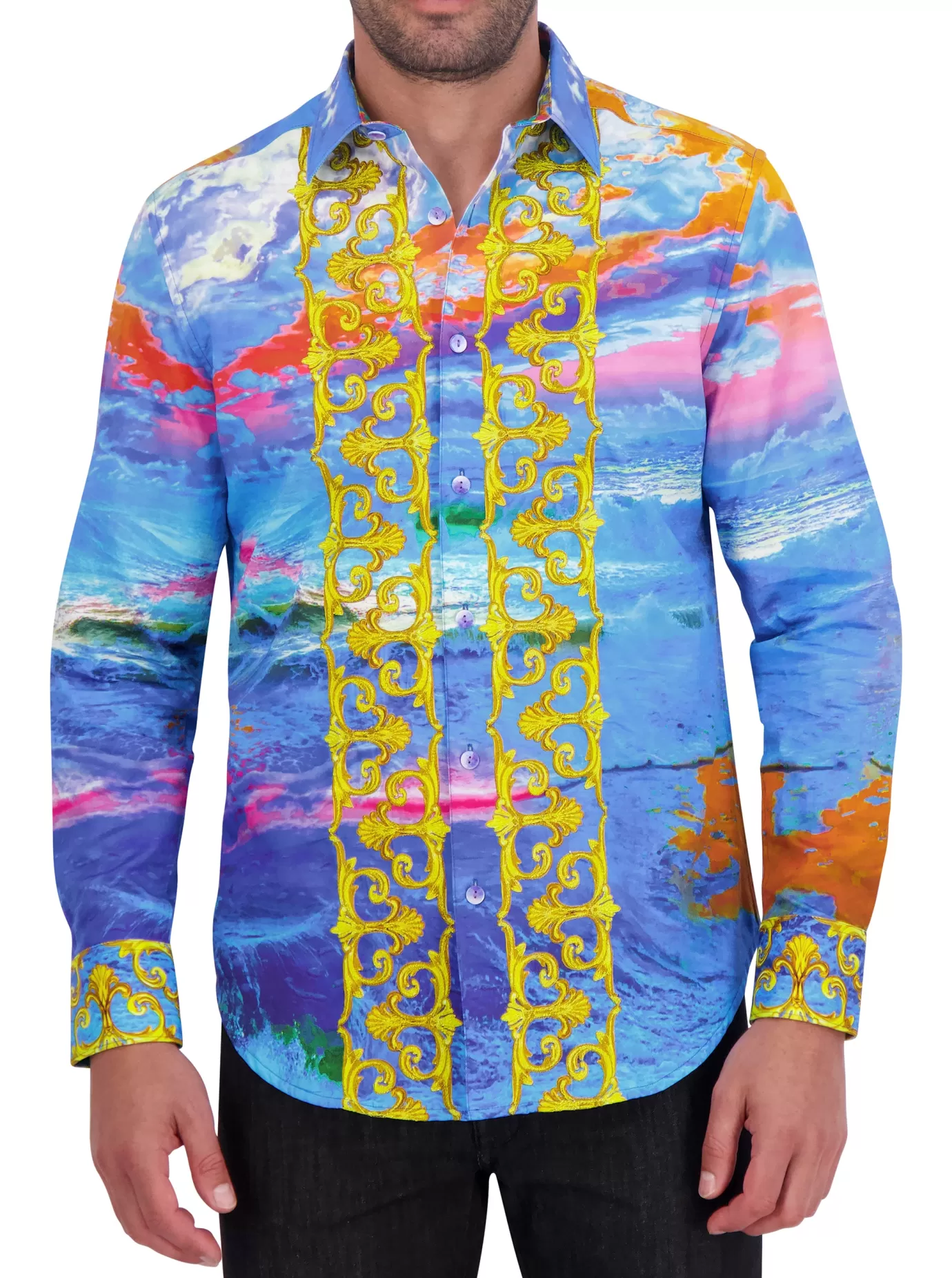 Cheap SUNSET AT SEA LONG SLEEVE BUTTON DOWN SHIRT Button Down Shirts | Long Sleeve Button Down Shirts